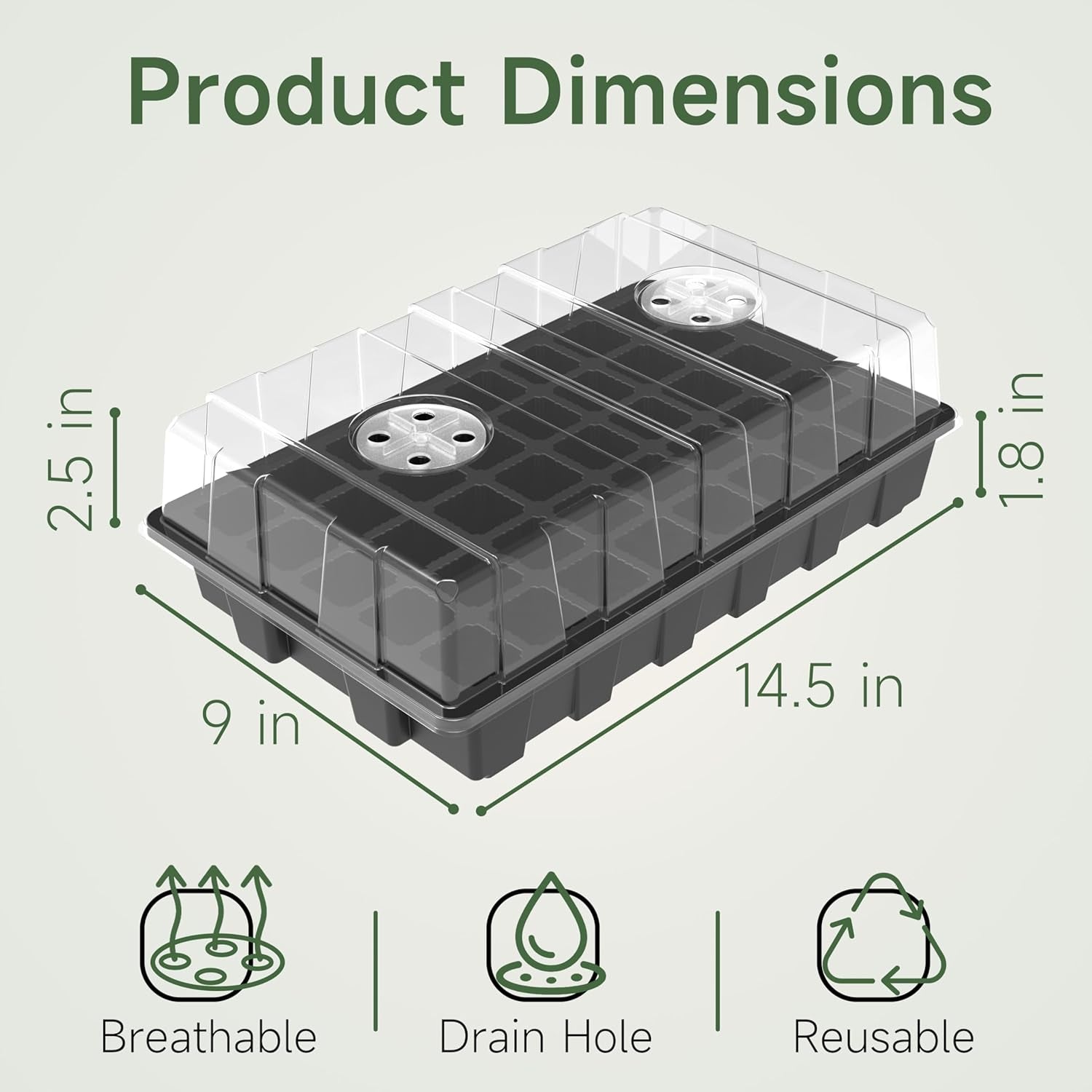 5-Set Seed Starter Tray Kits, Durable Plant Germination Trays with Humidity Vented Domes and Bases, Ideal for Seed Starting, Indoor Gardening, and Greenhouse (Total 200 Cells)