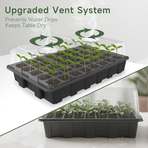 5-Set Seed Starter Tray Kits, Durable Plant Germination Trays with Humidity Vented Domes and Bases, Ideal for Seed Starting, Indoor Gardening, and Greenhouse (Total 200 Cells)